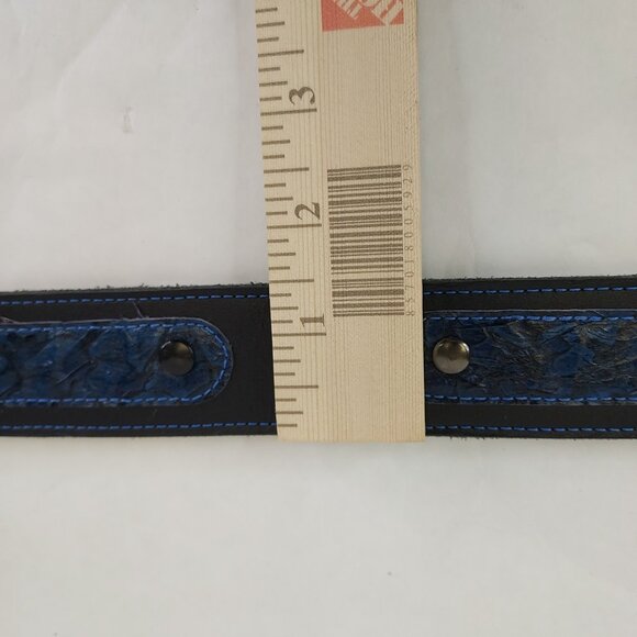 Canadian Custom Leather Western Belt Sz 40 Black Blue Screw Rivet Buckle Loop - Picture 11 of 15